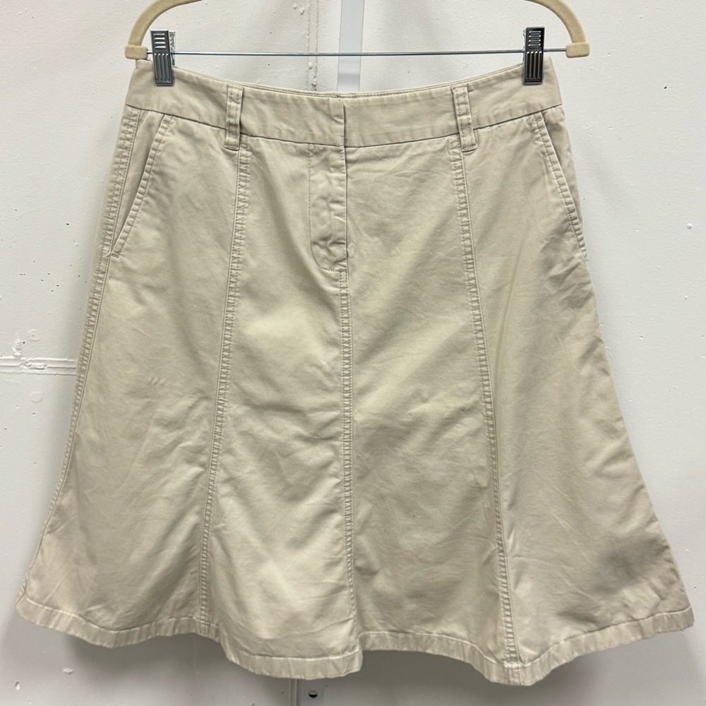 Y2K L.L. Bean A-line Fit & Flare Stretch Knee Length Skirt Neutral Cream Size 10